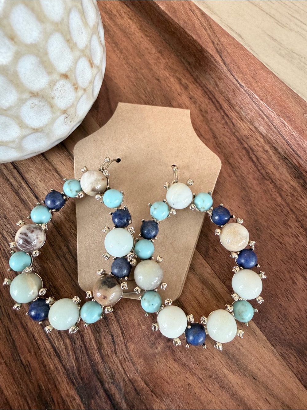 Multi-Stone Hoop Earrings with Blue and Turquoise Beads